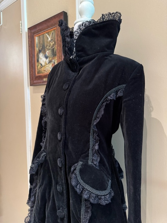 Spin Doctor Jackets & Blazers - Spin Doctor Black Velvet Lace-Trimmed Goth Steampunk Victorian Coat